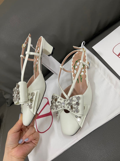 Valentino Women White Leather Bow Embellished Flats