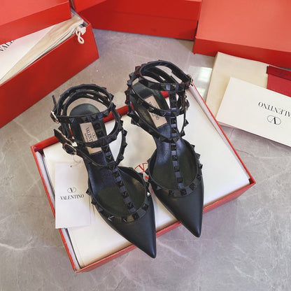 Valentino Women Black Leather Studded Heels