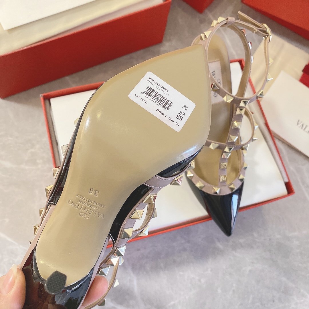Valentino Women Black Patent Leather Studded Heels