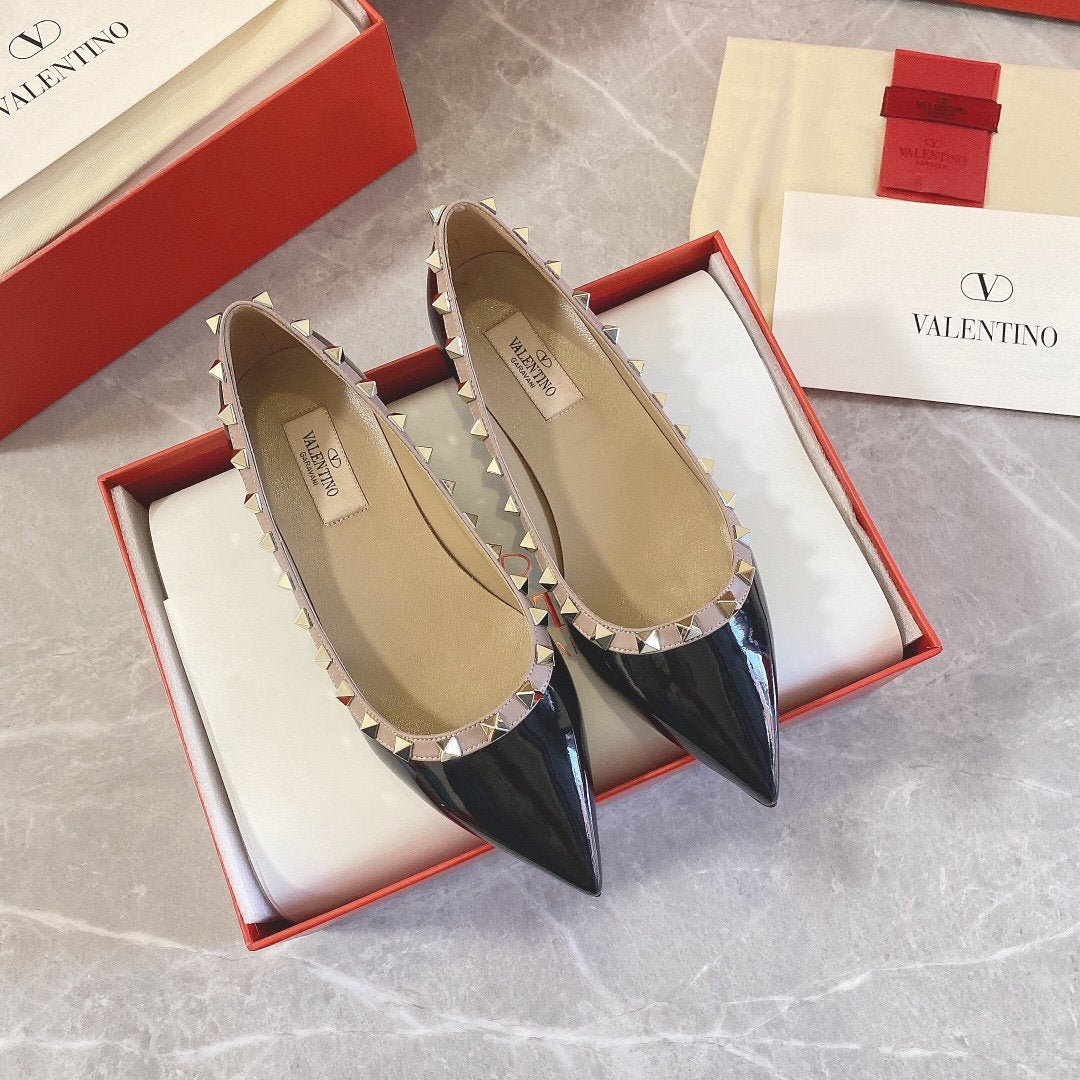 Valentino Women Black Patent Leather Studded Flats