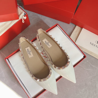 Valentino Women White Patent Leather Studded Flats