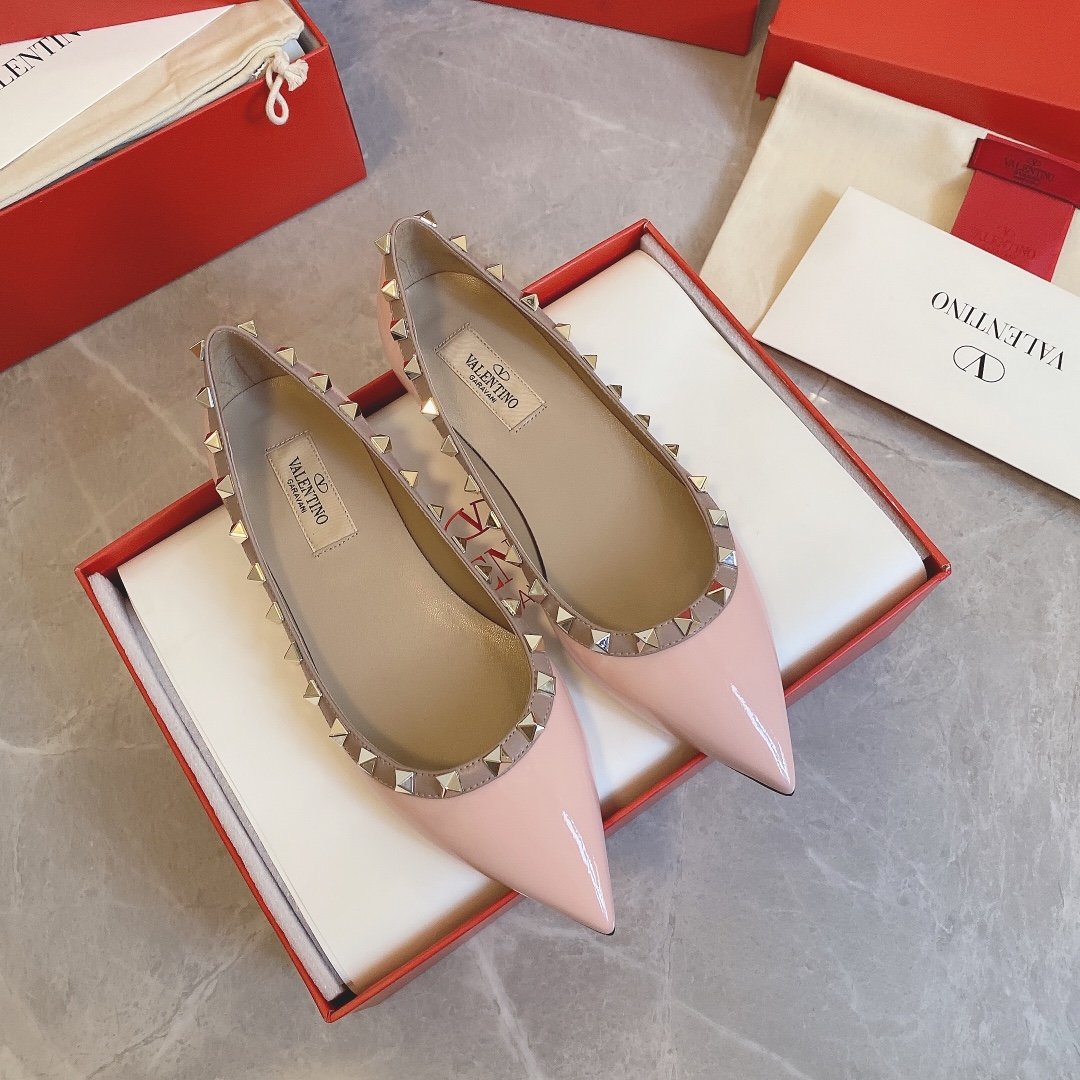 Valentino Women Pink Patent Leather Studded Flats