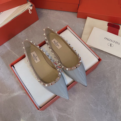 Valentino Women Blue Patent Leather Studded Flats