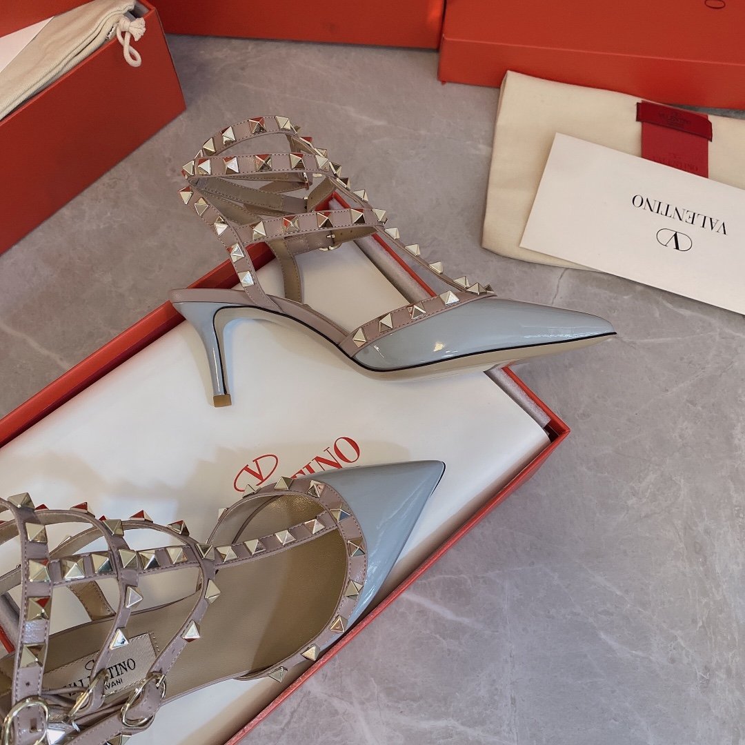 Valentino Women Light Blue Patent Leather Studded Heels