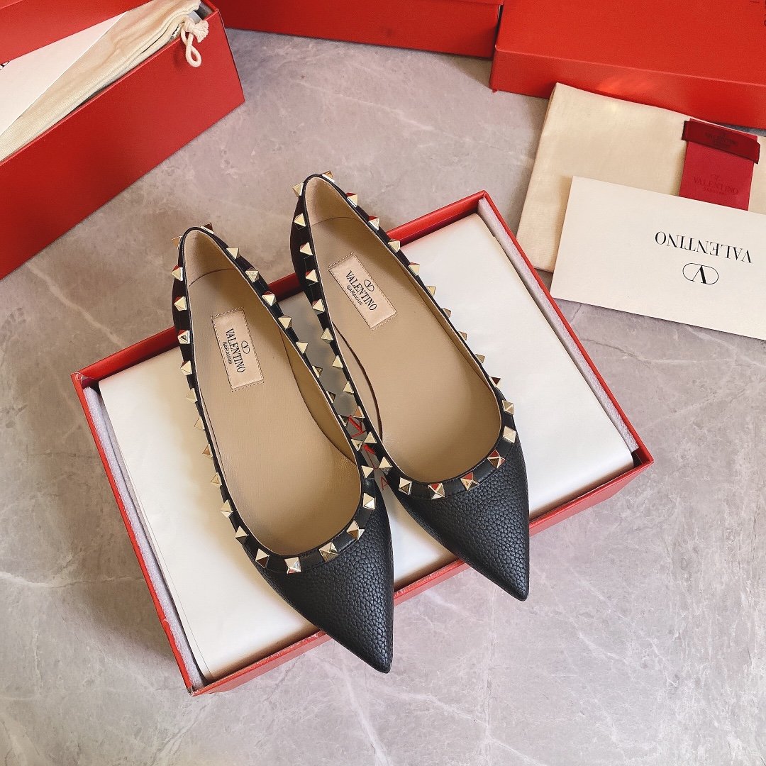 Valentino Women Black Leather Studded Flats