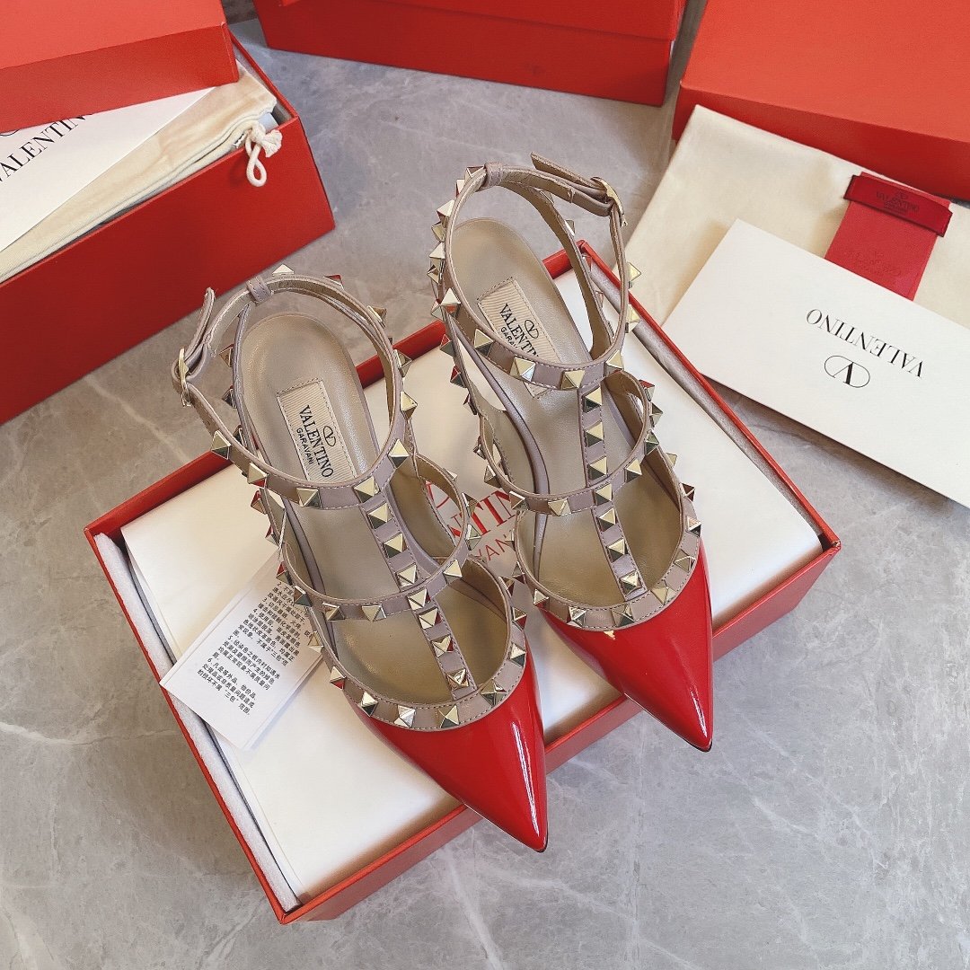 Valentino Women Red Patent Leather Studded Heels