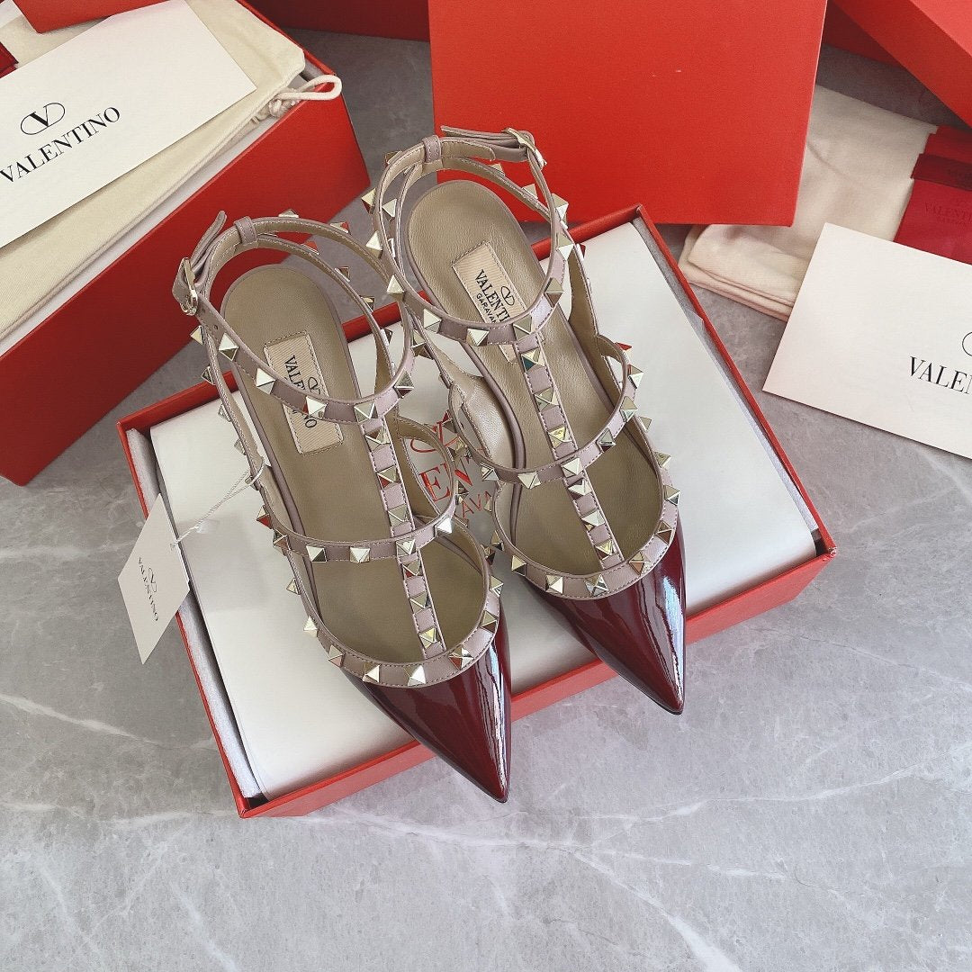 Valentino Women Red Patent Leather Rockstud Flats