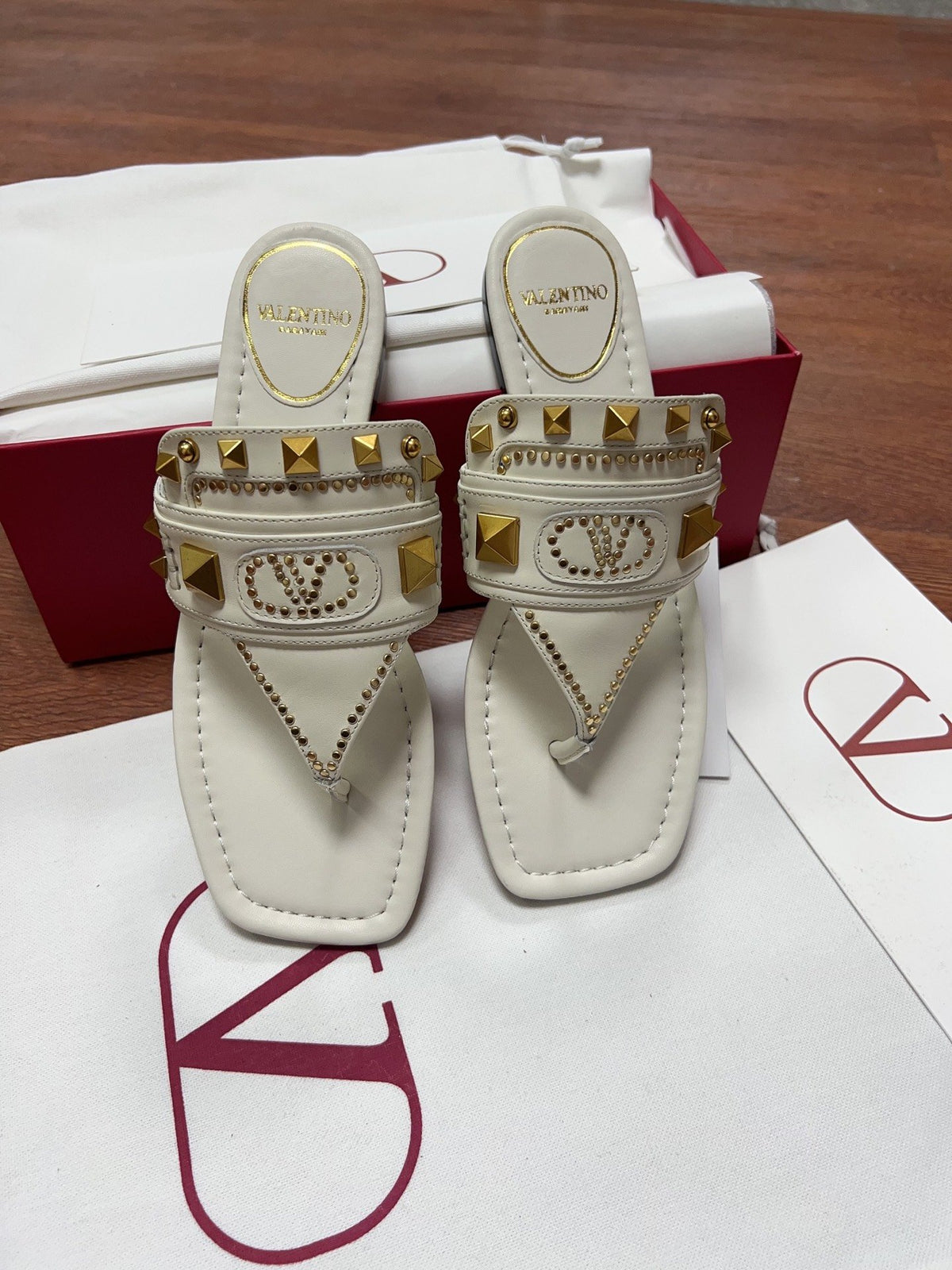 Valentino Women White Leather Studded Sandals