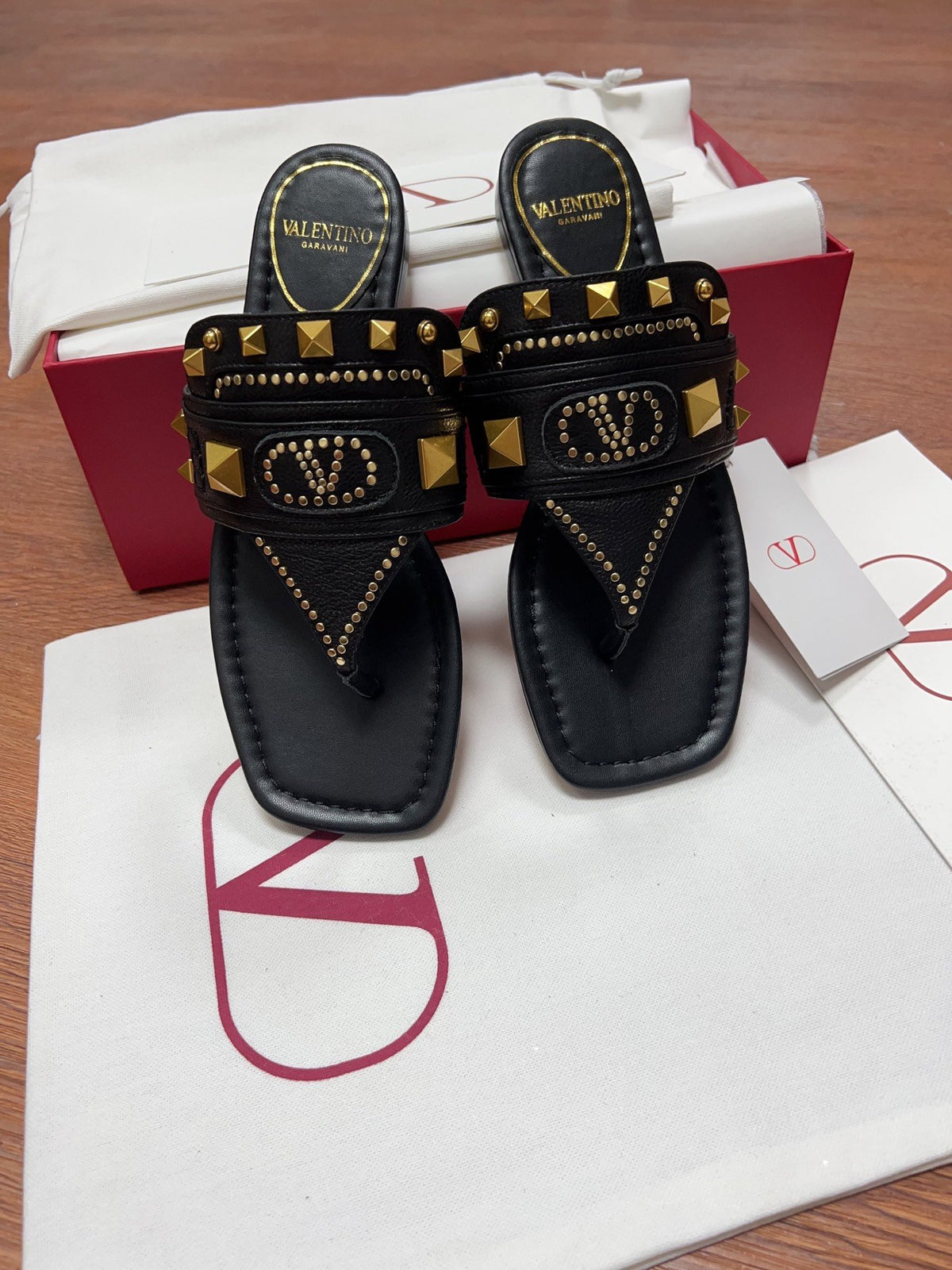 Valentino Women Black Leather Studded Flats