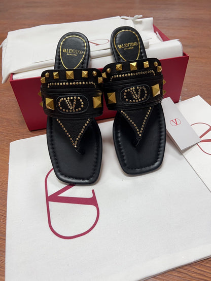 Valentino Women Black Leather Studded Flats