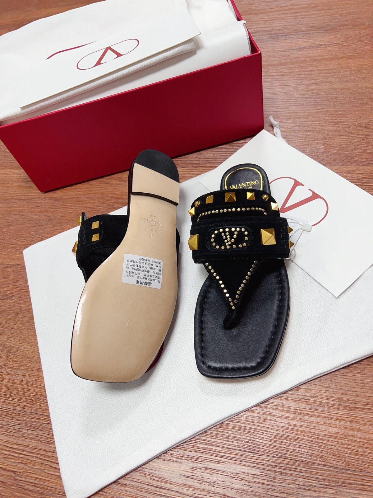 Valentino Women Black Suede Studded Sandals
