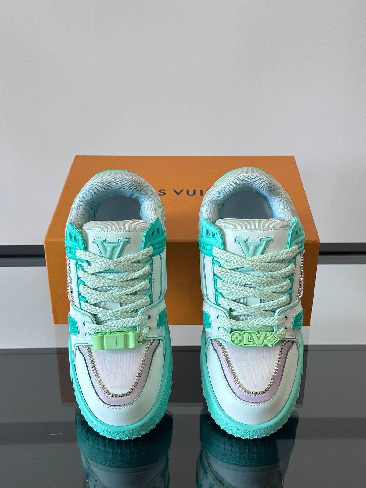 LV Men Mint Green Leather Sneakers