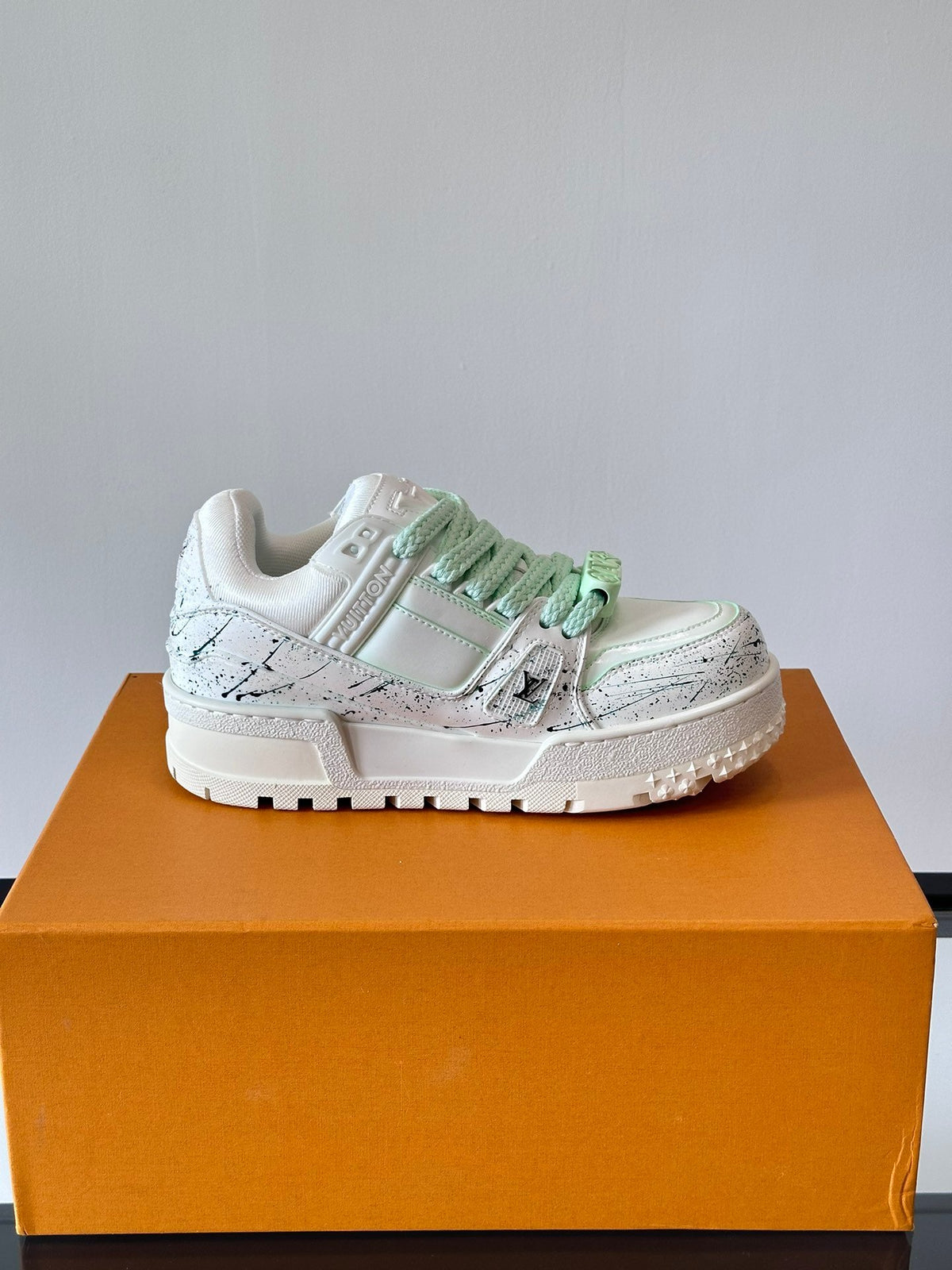 LV Men White Leather Paint Splatter Sneakers