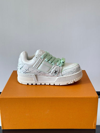 LV Men White Leather Paint Splatter Sneakers
