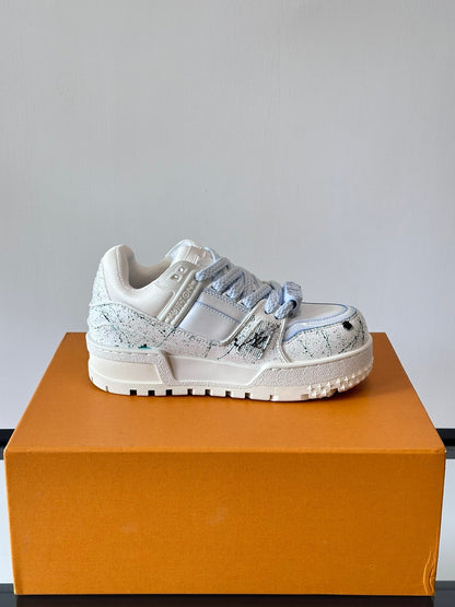 LV Men White Leather Painted Sneakers