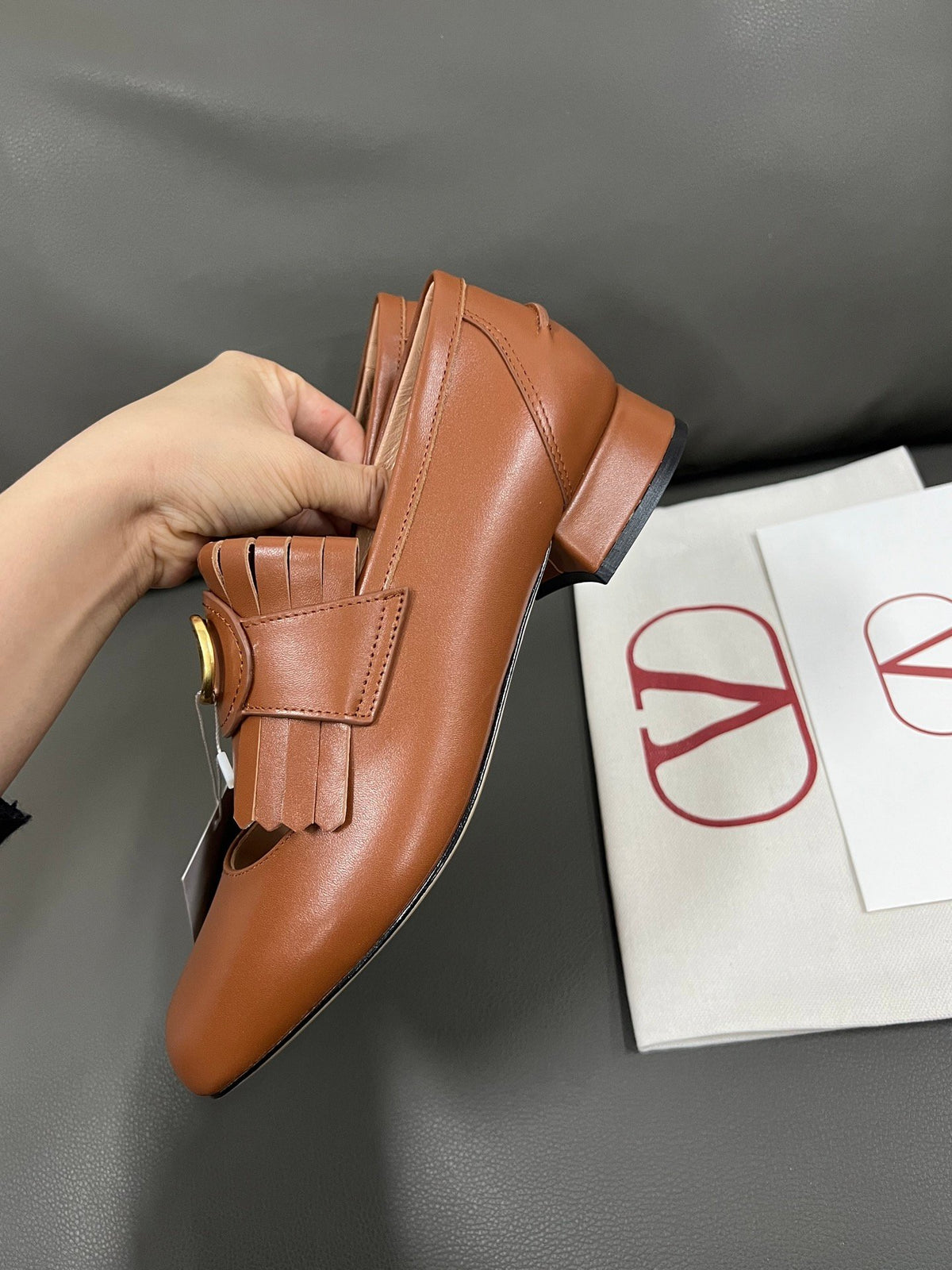 Valentino Women Brown Leather Loafers