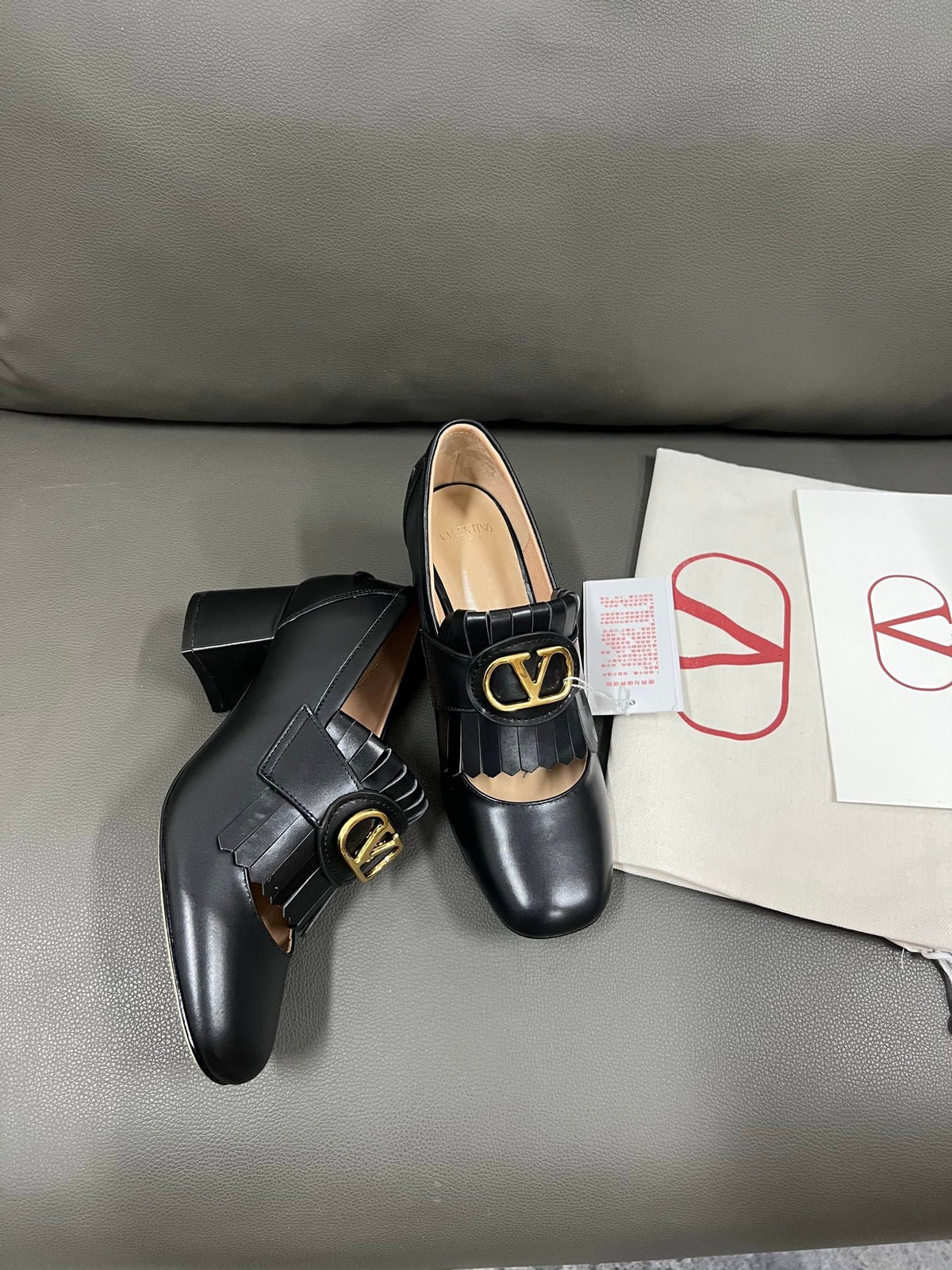 Valentino Women Black Leather Fringe Loafers