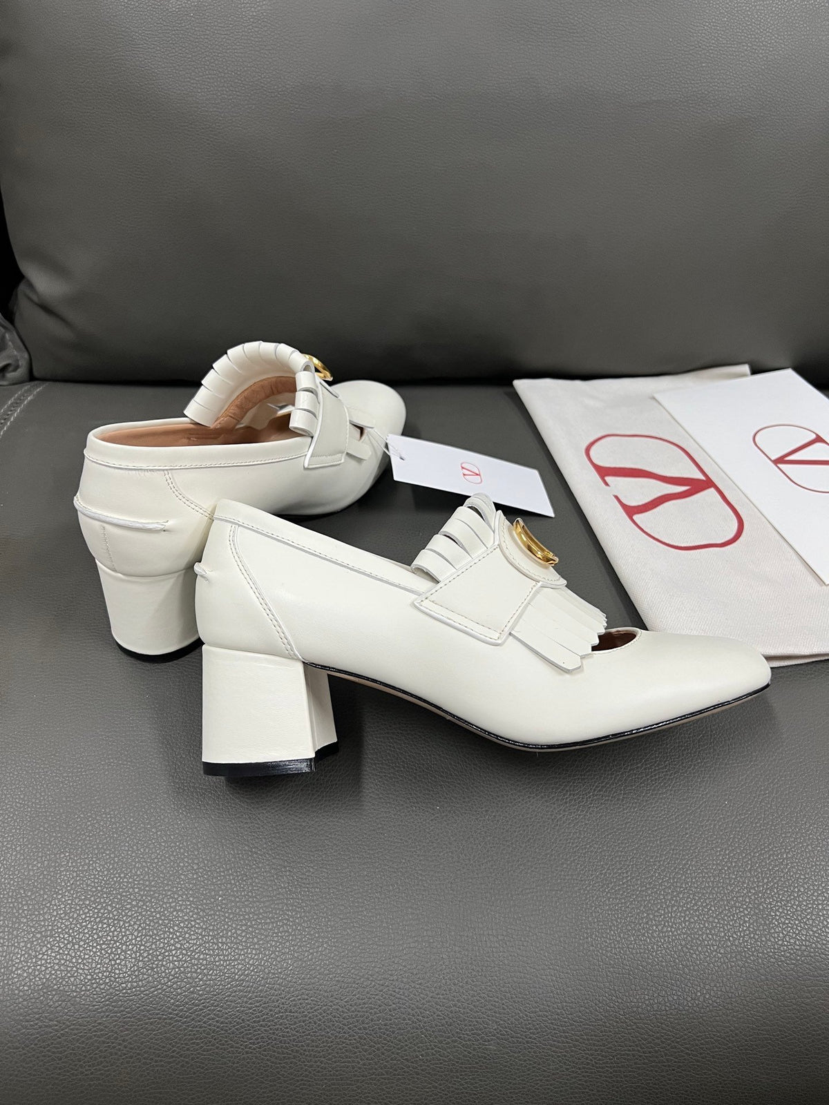 Valentino Women White Leather Fringe Detail Pumps