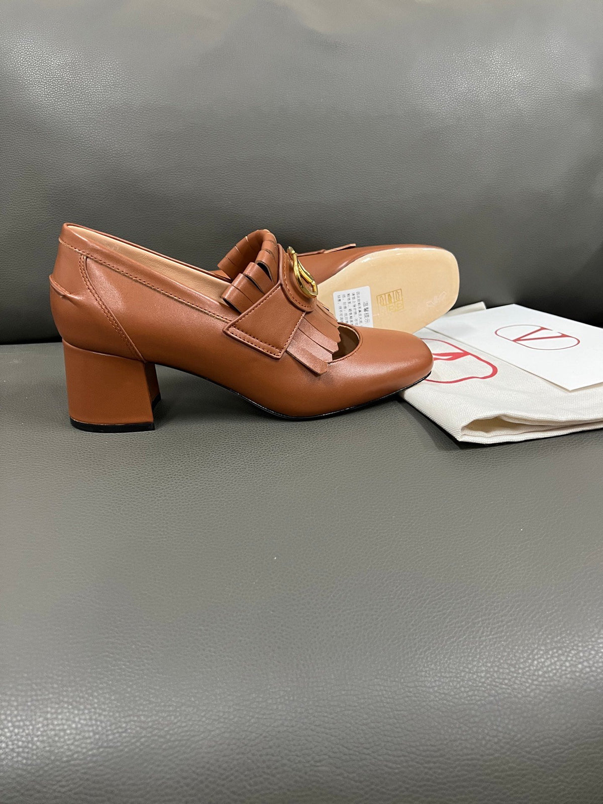 Valentino Women Brown Leather Fringe Loafers
