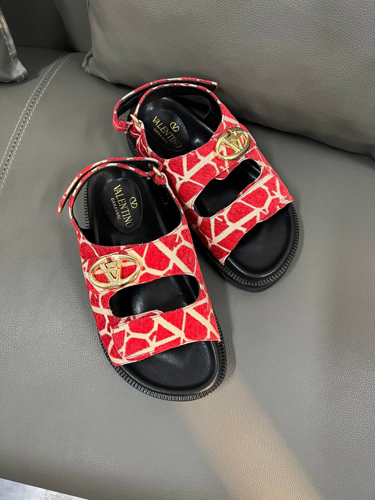 Valentino Women Red Patterned Fabric Sandals