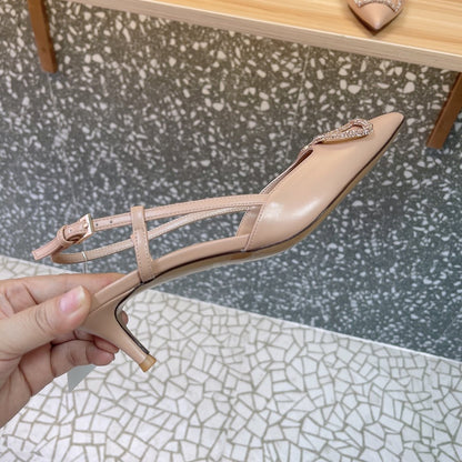 Valentino Women Beige Leather Slingback Pumps