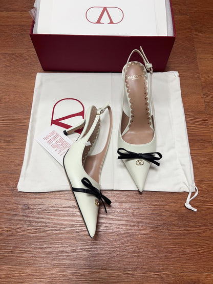 Valentino Women White Patent Leather Pointed Slingback Pumps