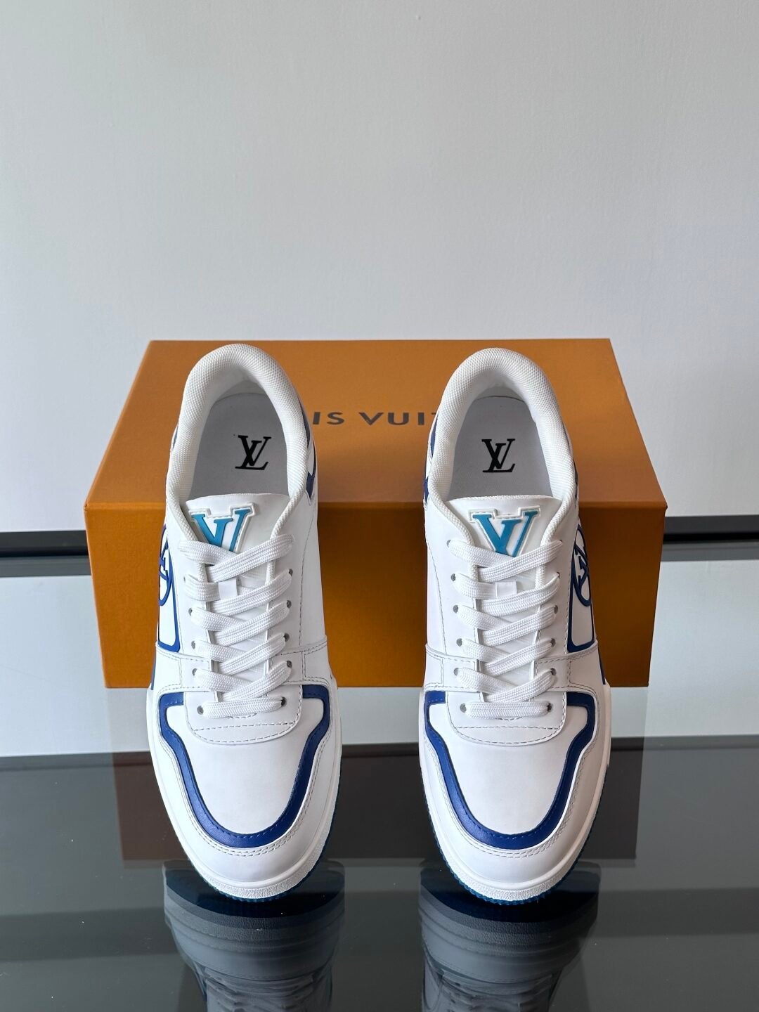 LV Men White Blue Leather Sneakers