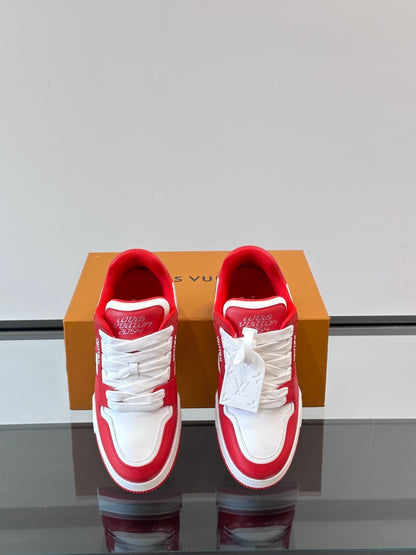 LV Men Red White Leather Sneakers