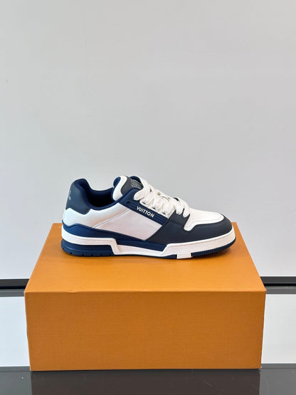 LV Men White And Navy Leather Sneakers