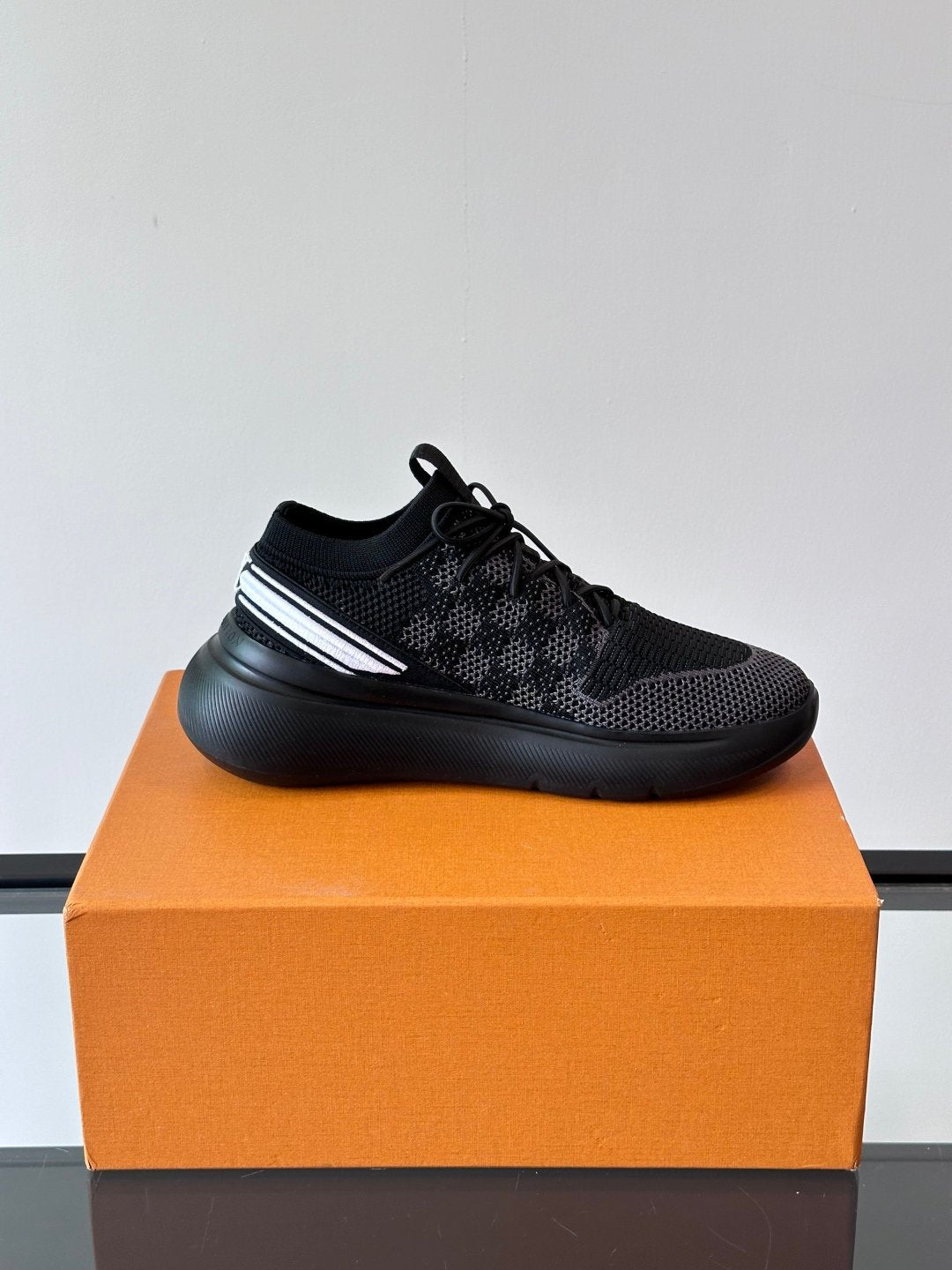 LV Men Black Knit Fabric Sneakers