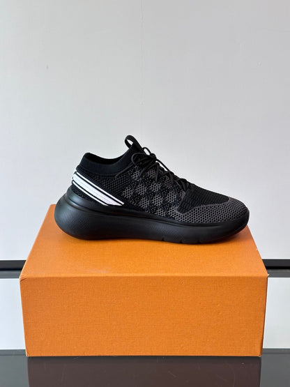 LV Men Black Knit Fabric Sneakers