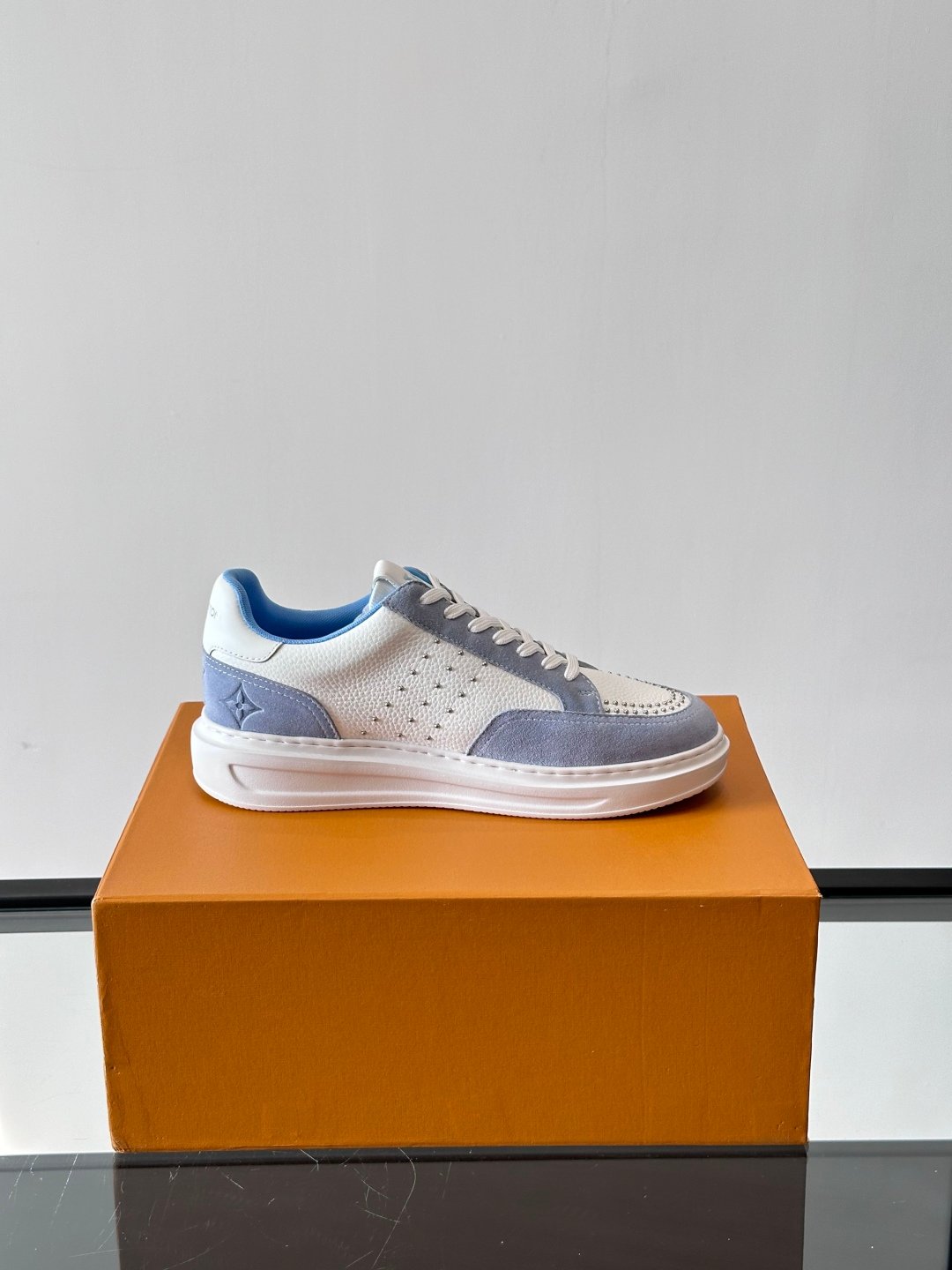 LV Men White Blue Leather Suede Sneakers