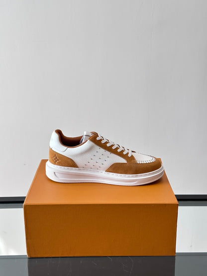 LV Men White Brown Suede Leather Sneakers