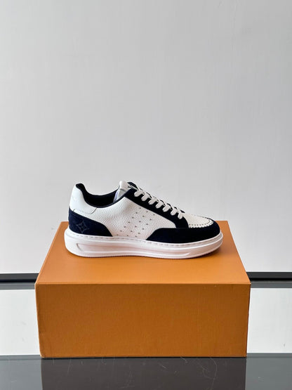 LV Men White Leather Suede Sneakers