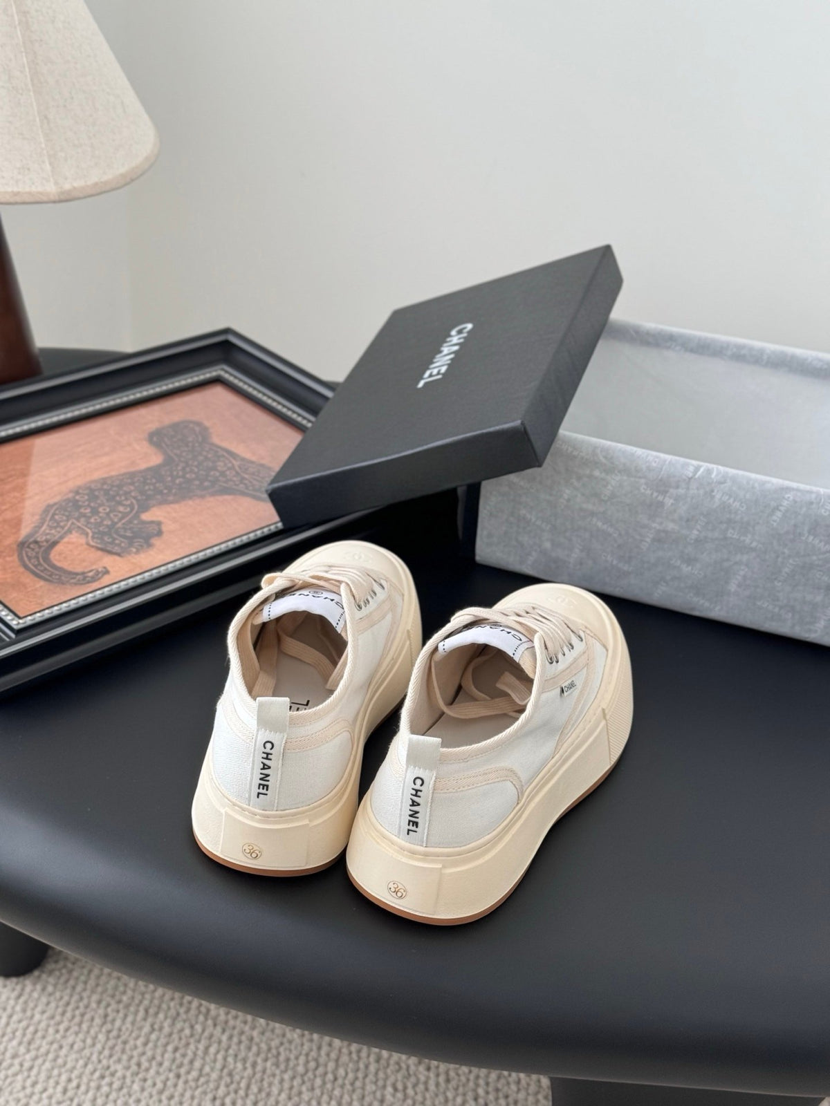 Chanel Women Beige Canvas And Rubber Sneakers
