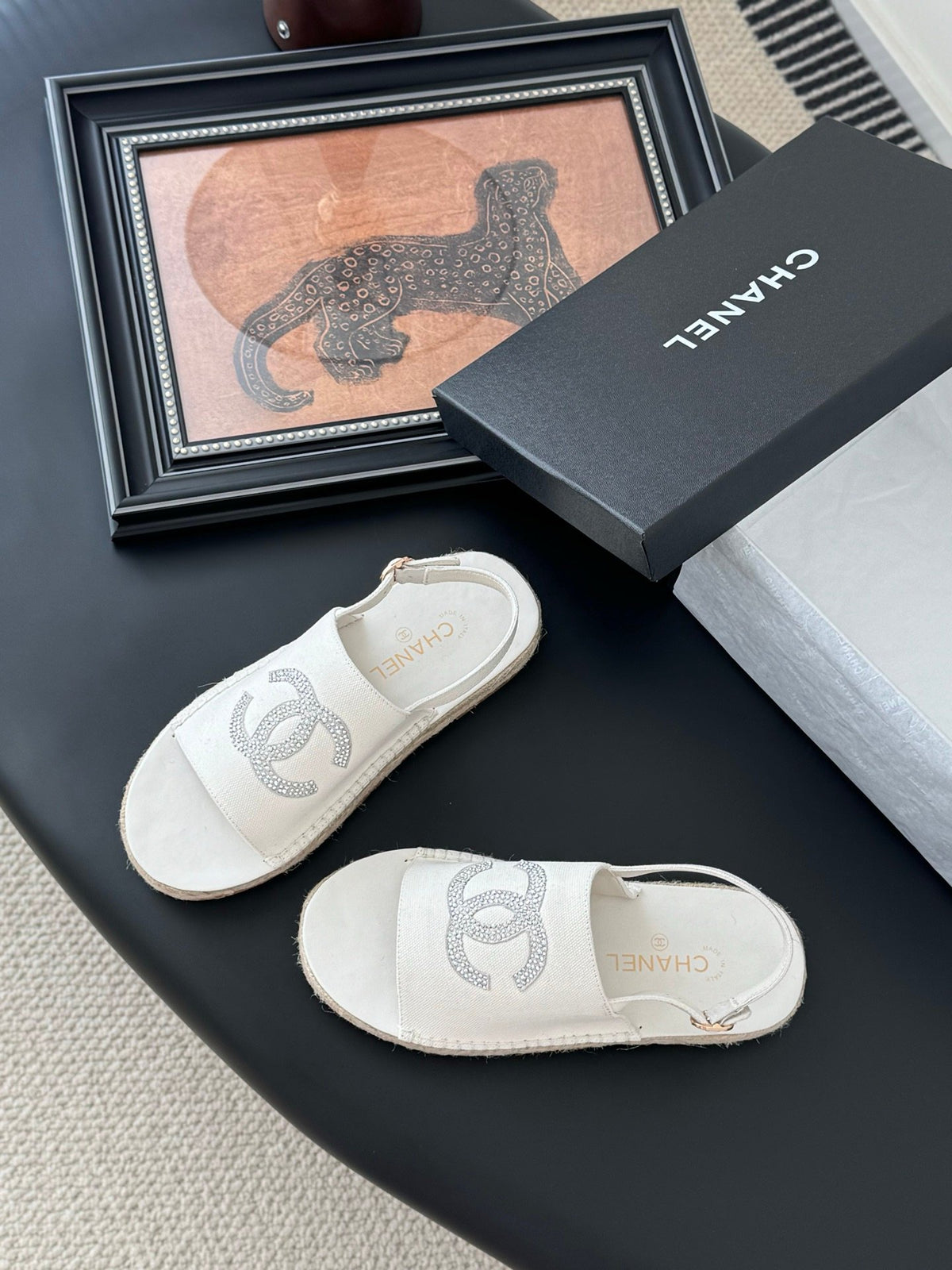Chanel Women White Canvas Espadrille Sandals