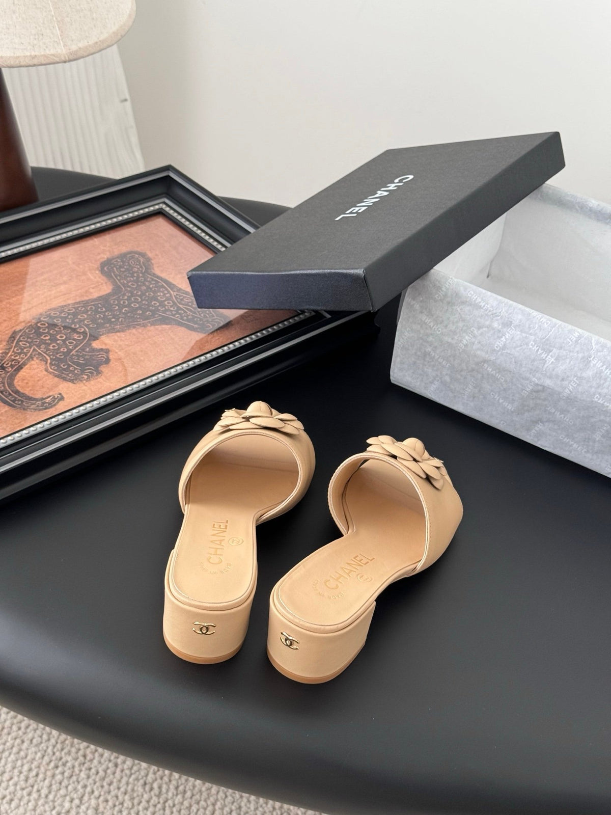 Chanel Women Beige Leather Mules