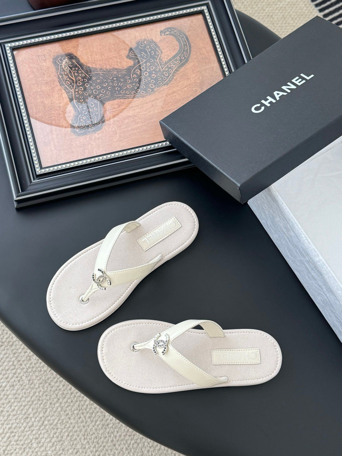 Chanel Women White Leather Thong Sandals