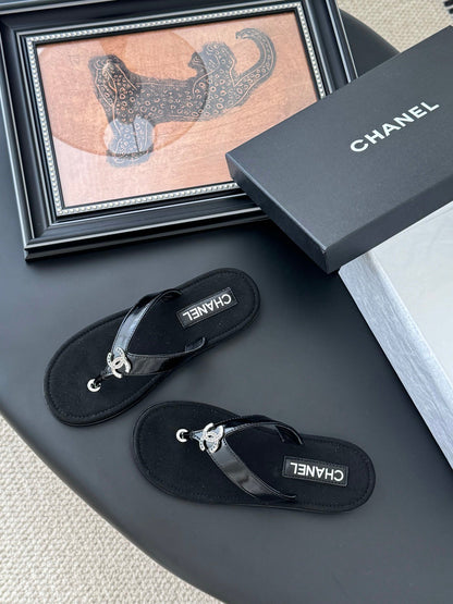 Chanel Women Black Patent Leather Sandals