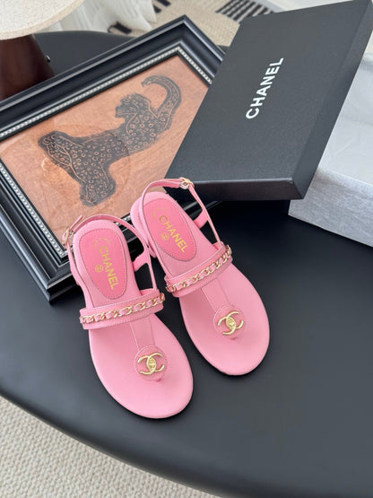 Chanel Women Pink Leather Sandals