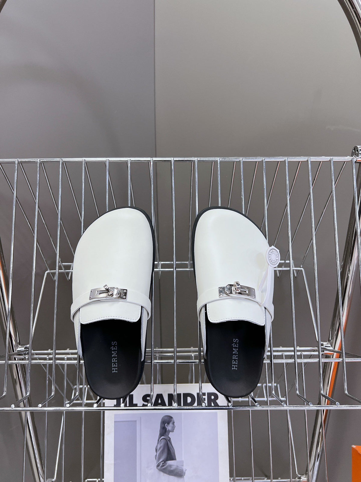 Hermes Women White Leather Mules