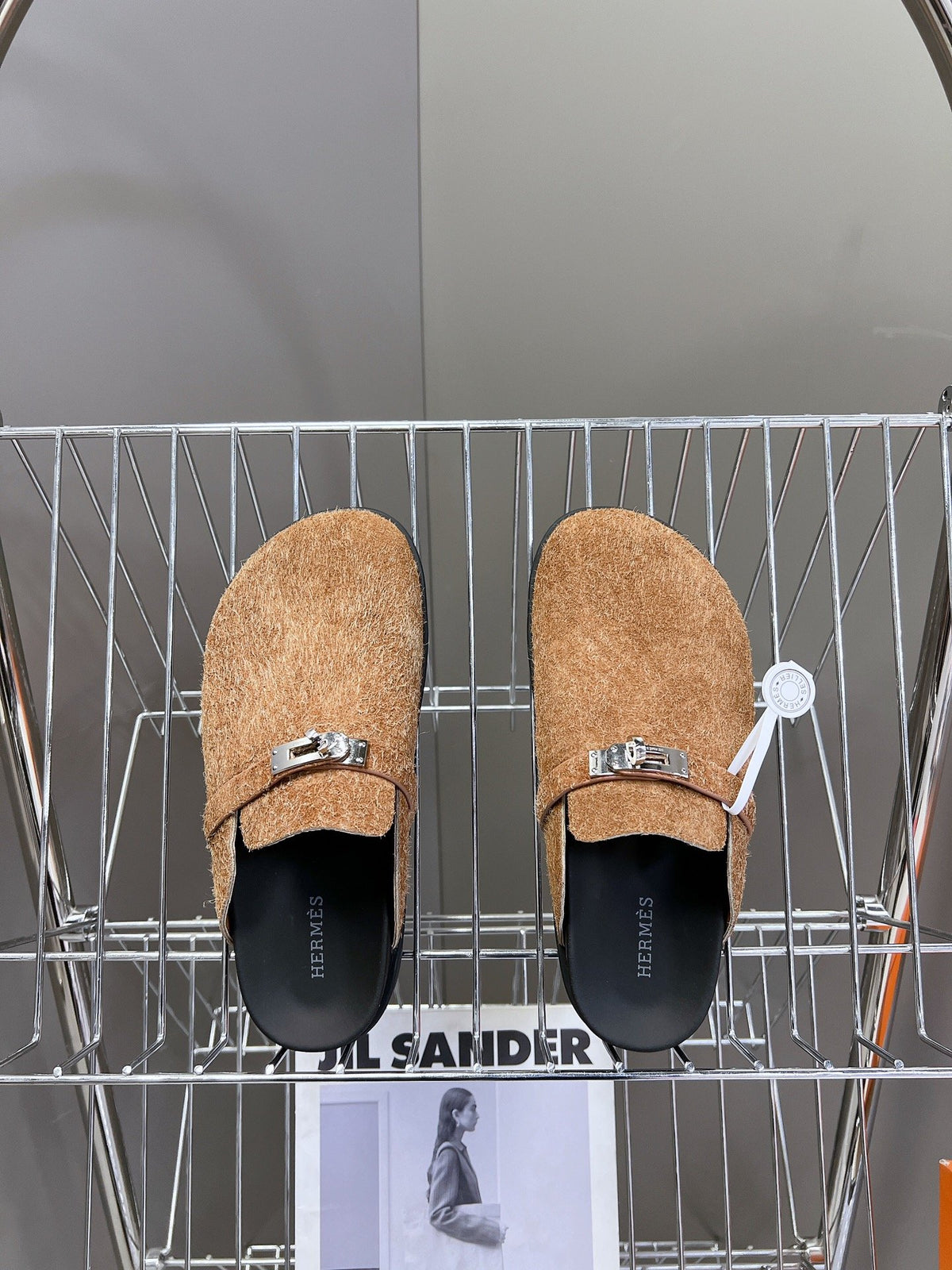 Hermes Women Brown Haircalf Leather Slippers