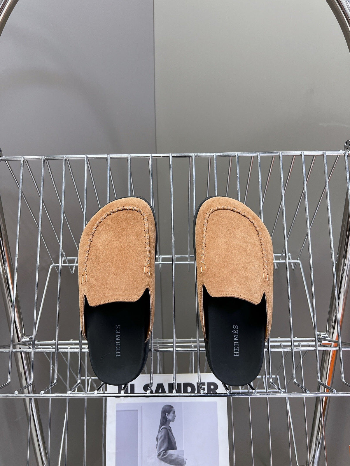 Hermes Women Tan Suede Slippers