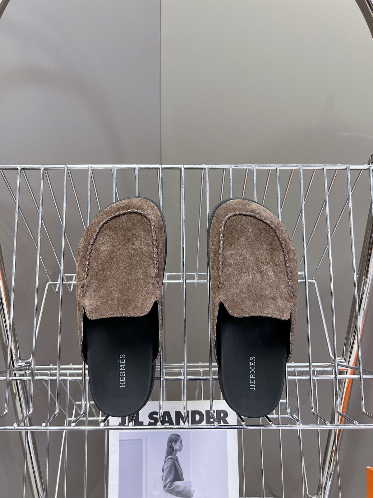 Hermes Women Brown Suede Slippers