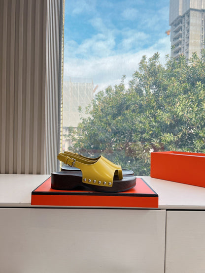 Hermes Women Yellow Leather Sandals