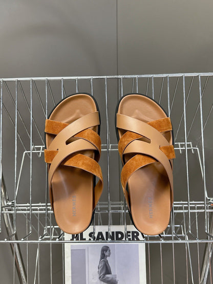 Hermes Women Brown Suede Leather Sandals