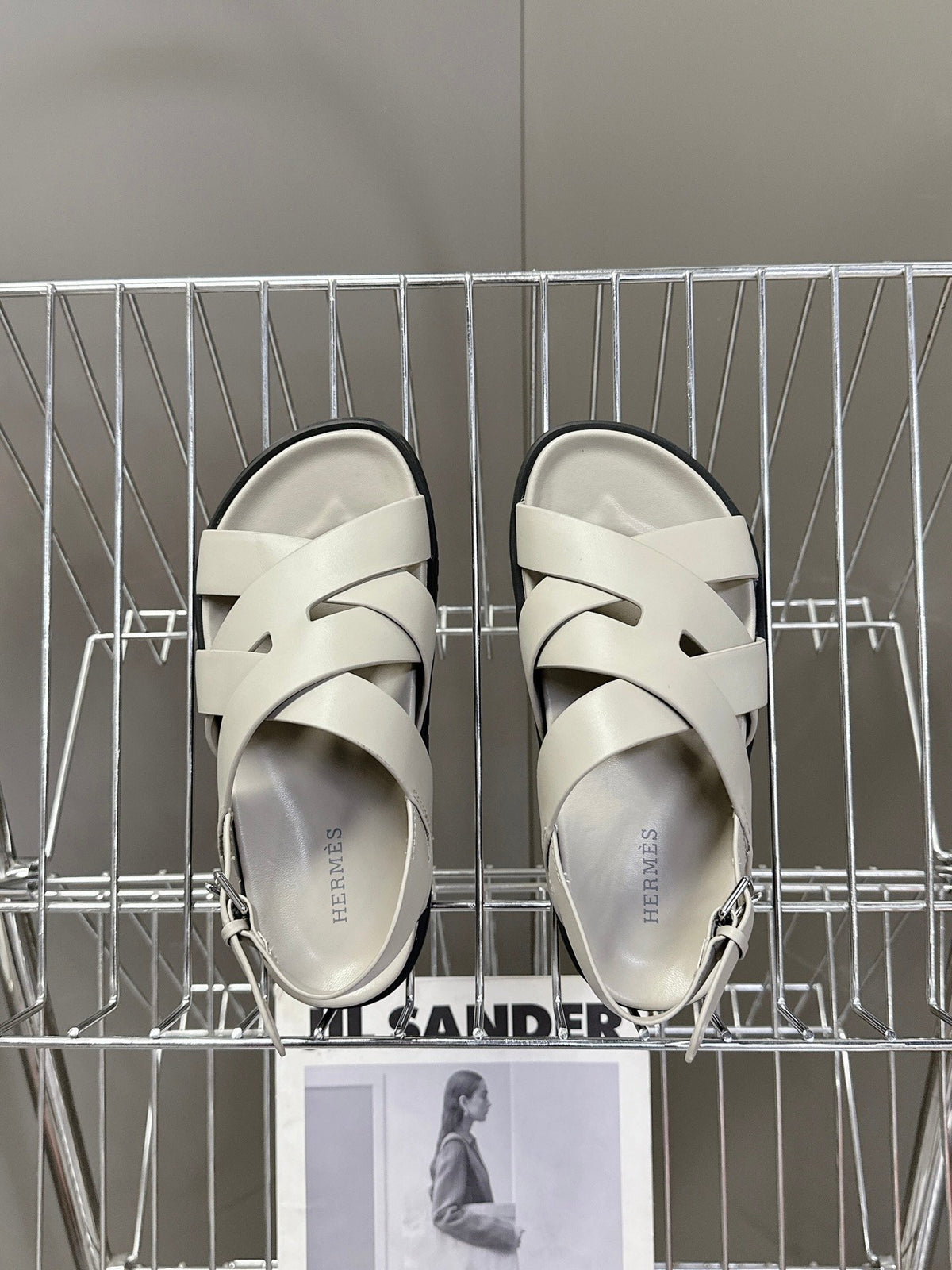 Hermes Women Light Gray Leather Sandals