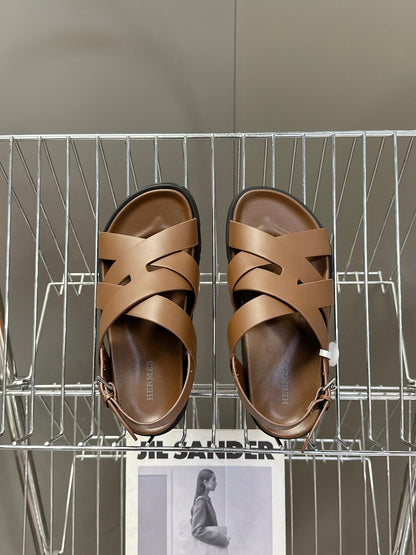 Hermes Women Brown Leather Strappy Sandals