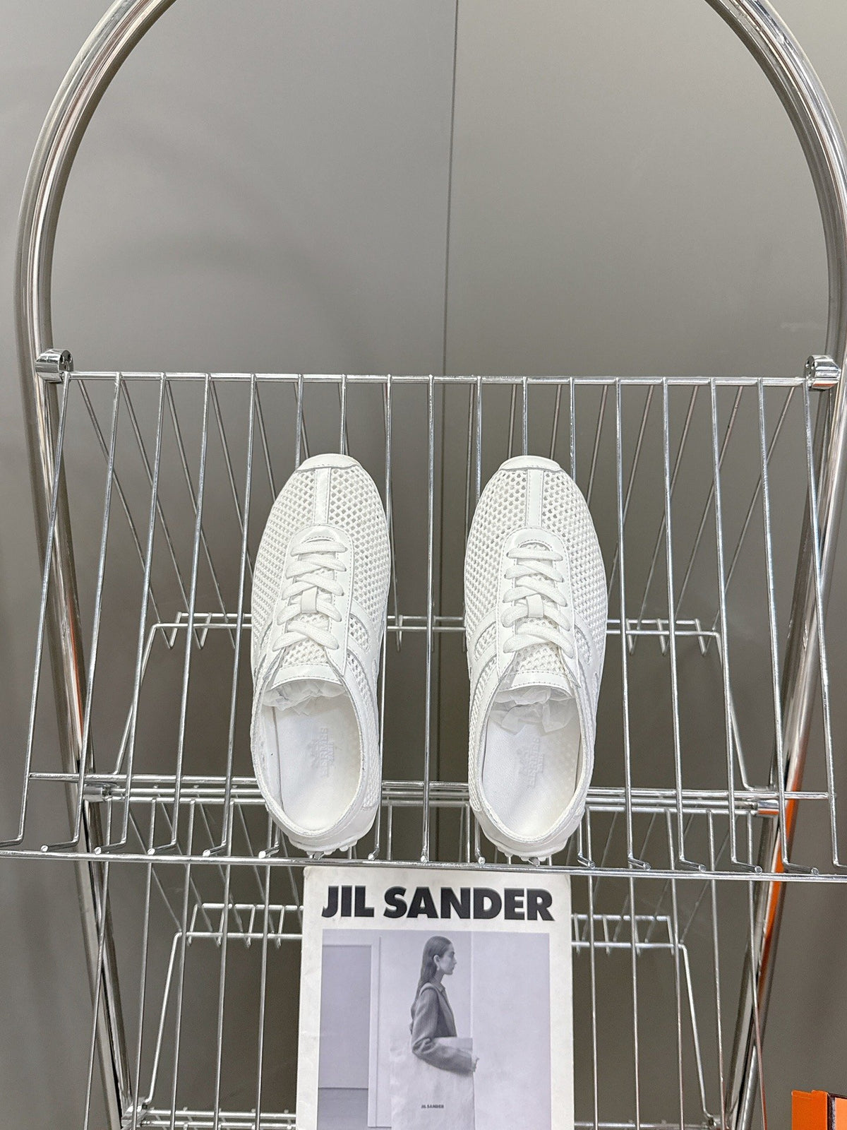 Hermes Women White Mesh Leather Sneakers