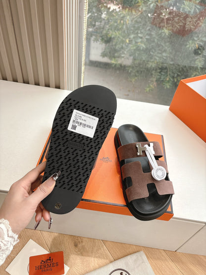 Hermes Women Brown Suede Sandals